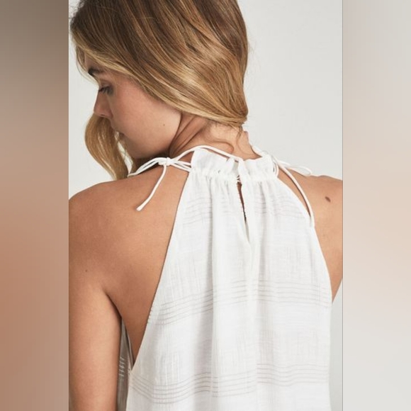 Reiss Gabriella Ruffle High Neck Linen Blend Shift Dress White 8 NWT - Picture 4 of 12